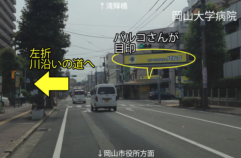 左折して川沿いの道へ