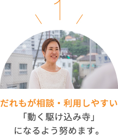 だれもが相談・利用しやすい「動く駆け込み寺」になるよう努めます。